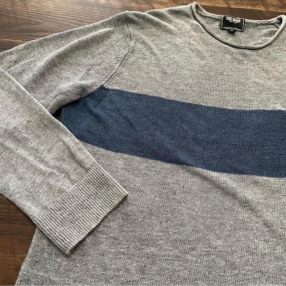 Todd Snyder 100% linen two tone blue strip gray crewneck sweater 2XL *Read - Picture 4 of 16